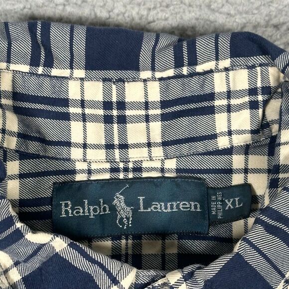 Polo Ralph Lauren Shirt Mens XL Blue Cream Button Down‎ Casual Pony Logo Cotton - Picture 2 of 7
